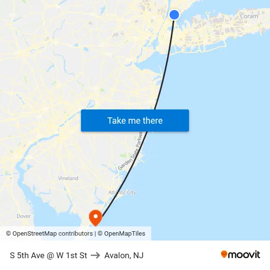 S 5th Ave @ W 1st St to Avalon, NJ map