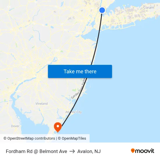 Fordham Rd @ Belmont Ave to Avalon, NJ map