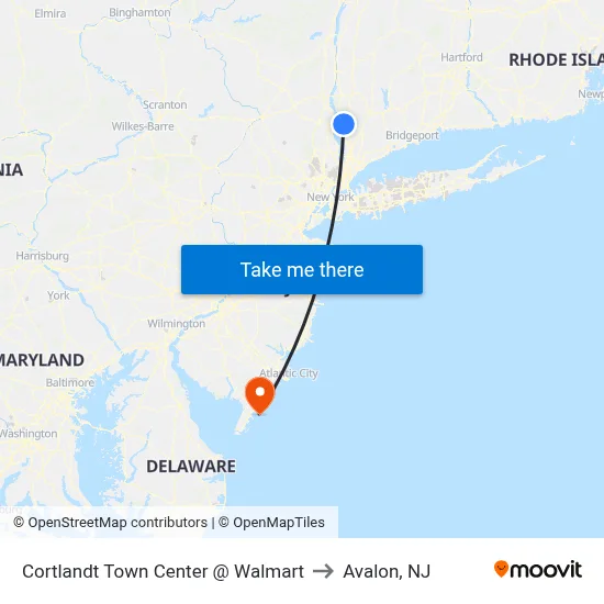 Cortlandt Town Center @ Walmart to Avalon, NJ map