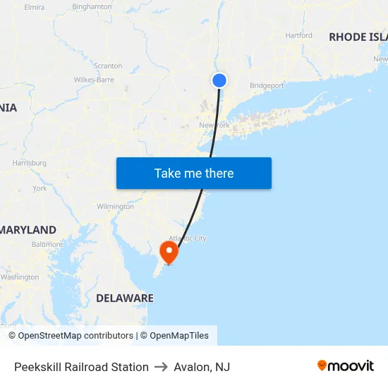 Peekskill Railroad Station to Avalon, NJ map