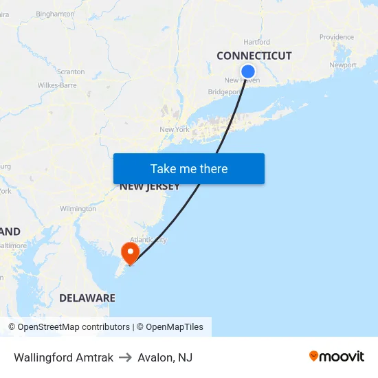 Wallingford Amtrak to Avalon, NJ map