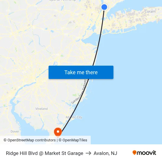 Ridge Hill Blvd @ Market St Garage to Avalon, NJ map