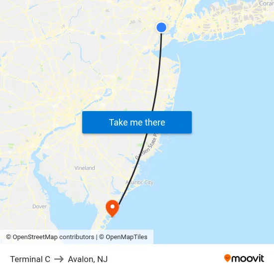 Terminal C to Avalon, NJ map