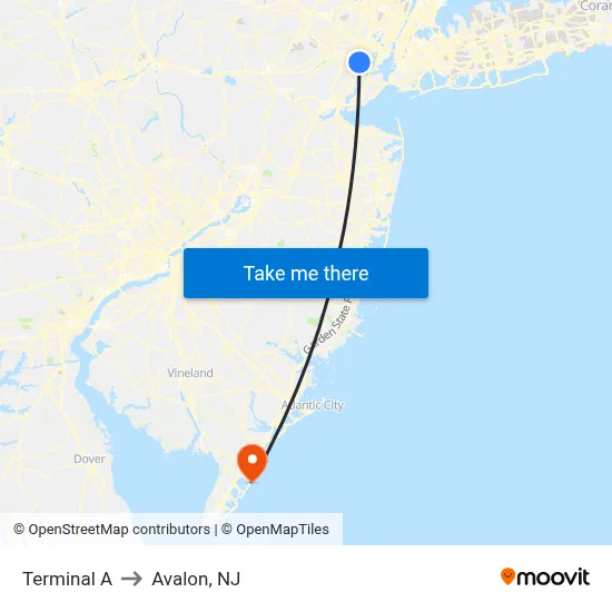 Terminal A to Avalon, NJ map