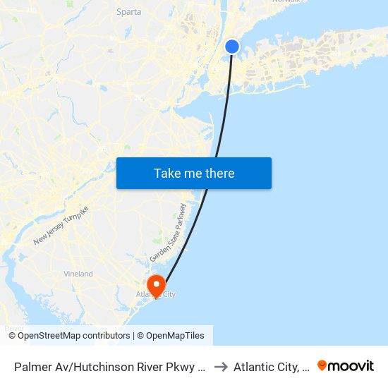 Palmer Av/Hutchinson River Pkwy East to Atlantic City, NJ map