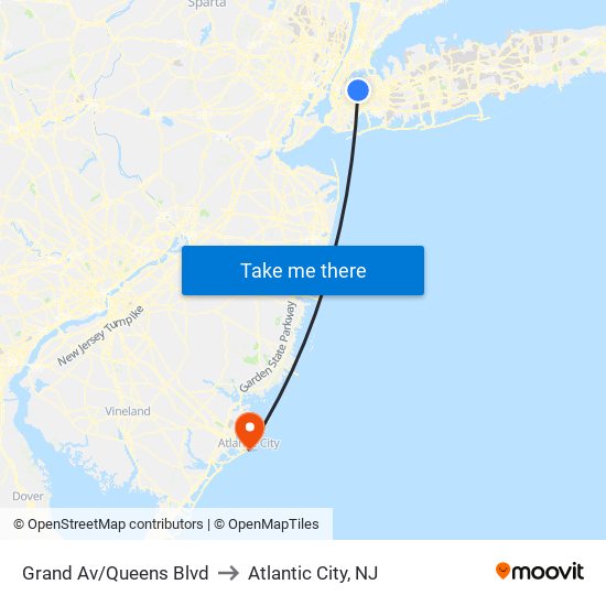 Grand Av/Queens Blvd to Atlantic City, NJ map