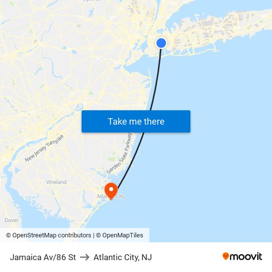 Jamaica Av/86 St to Atlantic City, NJ map
