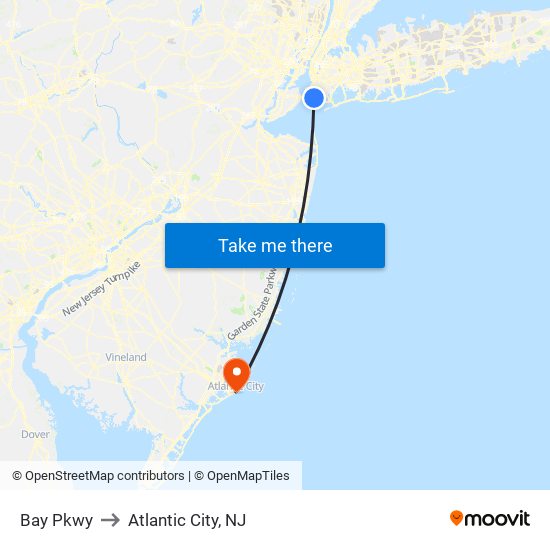 Bay Pkwy to Atlantic City, NJ map