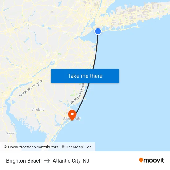 Brighton Beach to Atlantic City, NJ map