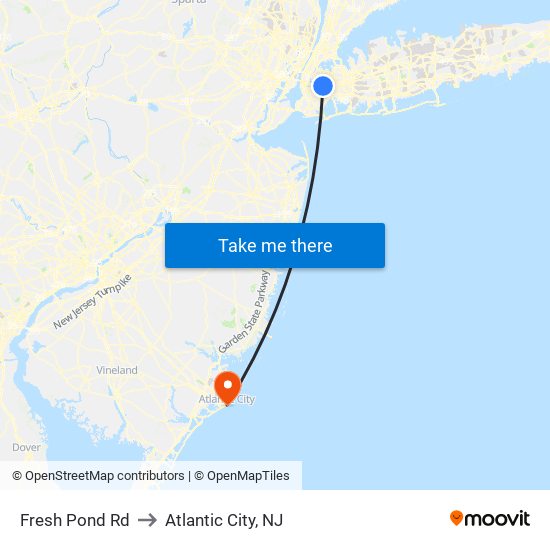 Fresh Pond Rd to Atlantic City, NJ map