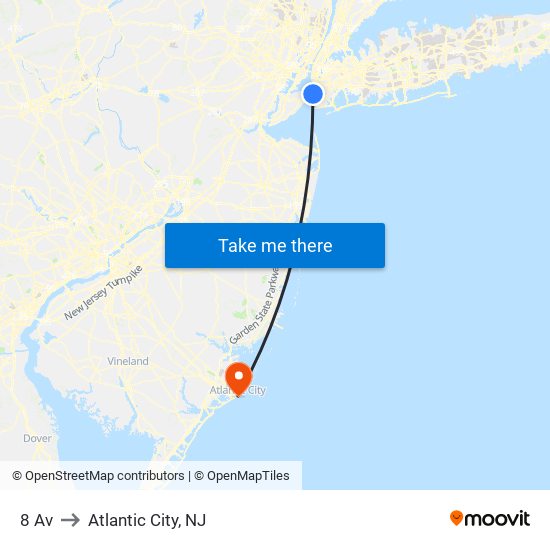 8 Av to Atlantic City, NJ map