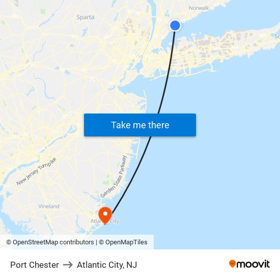 Port Chester to Atlantic City, NJ map