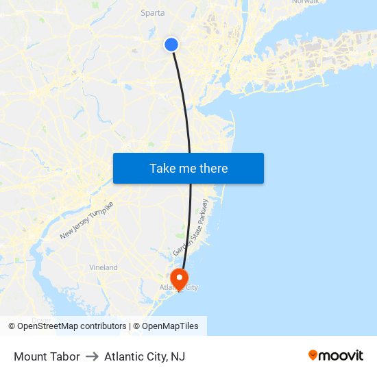 Mount Tabor to Atlantic City, NJ map