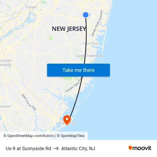Us-9 at Sunnyside Rd to Atlantic City, NJ map