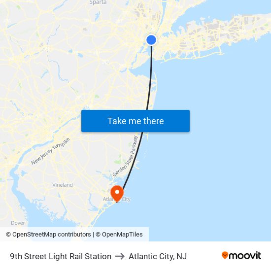 9th Street Light Rail Station to Atlantic City, NJ map