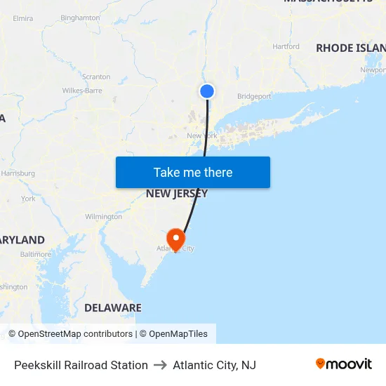 Peekskill Railroad Station to Atlantic City, NJ map