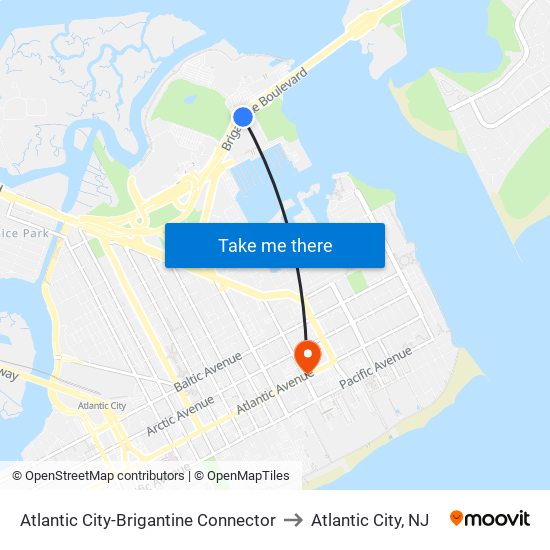 Atlantic City-Brigantine Connector to Atlantic City, NJ map