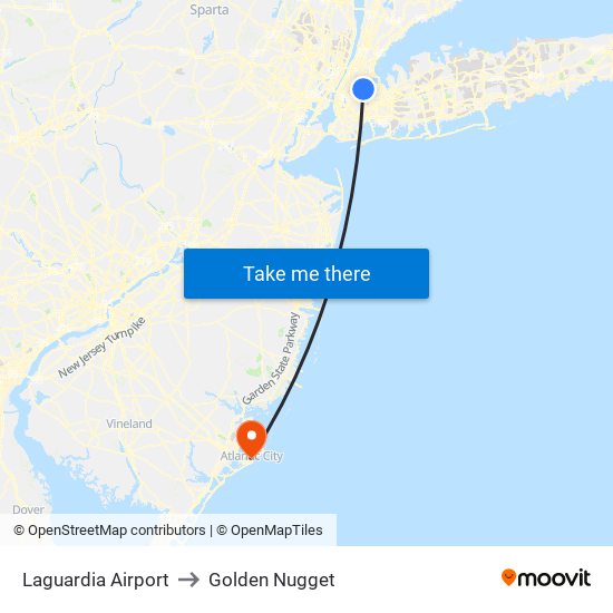 Laguardia Airport to Golden Nugget map