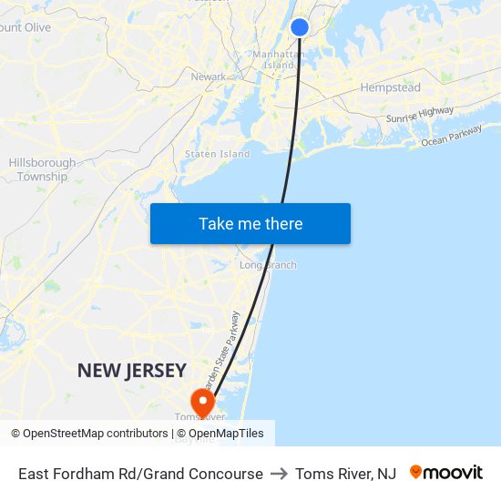 East Fordham Rd/Grand Concourse to Toms River, NJ map