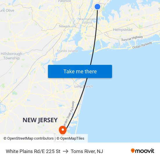 White Plains Rd/E 225 St to Toms River, NJ map