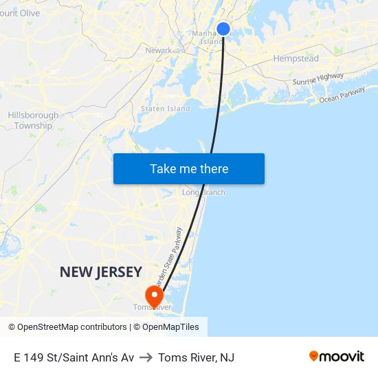 E 149 St/Saint Ann's Av to Toms River, NJ map