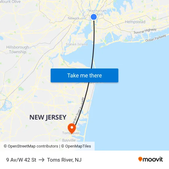 9 Av/W 42 St to Toms River, NJ map