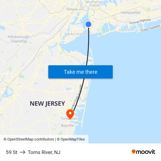 59 St to Toms River, NJ map