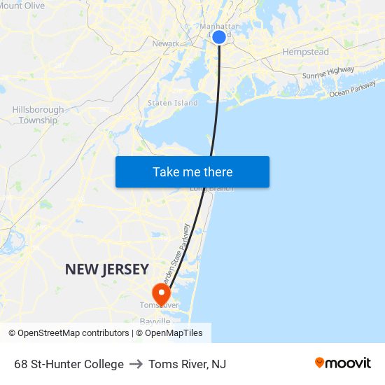 68 St-Hunter College to Toms River, NJ map