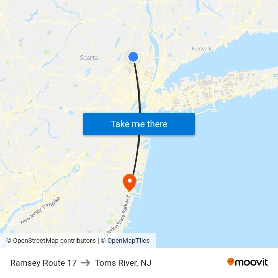Ramsey Route 17 to Toms River, NJ map