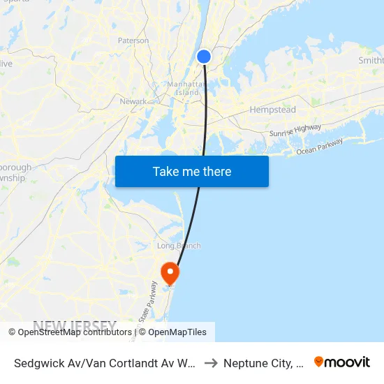 Sedgwick Av/Van Cortlandt Av West to Neptune City, NJ map