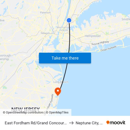 East Fordham Rd/Grand Concourse to Neptune City, NJ map