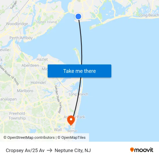 Cropsey Av/25 Av to Neptune City, NJ map
