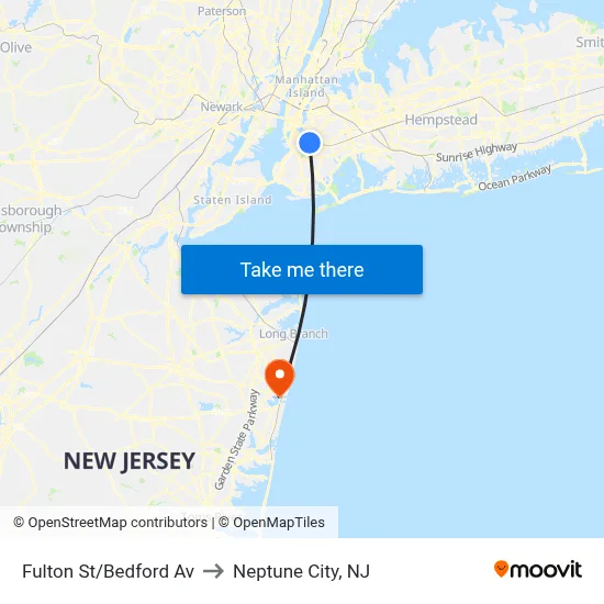 Fulton St/Bedford Av to Neptune City, NJ map