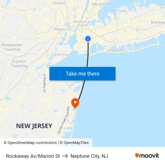 Rockaway Av/Marion St to Neptune City, NJ map