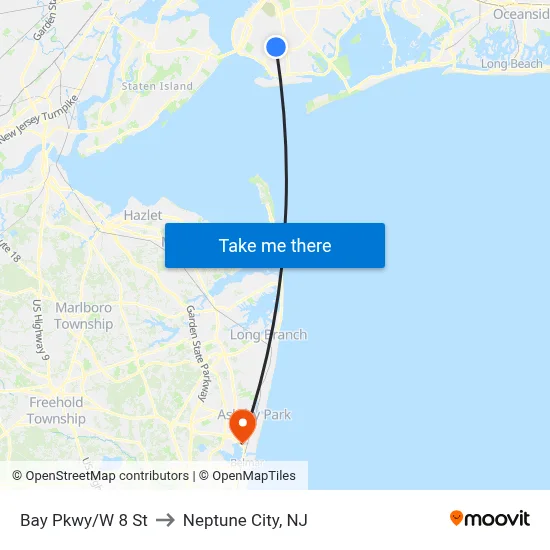 Bay Pkwy/W 8 St to Neptune City, NJ map