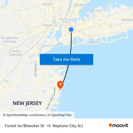 Forest Av/Bleecker St to Neptune City, NJ map
