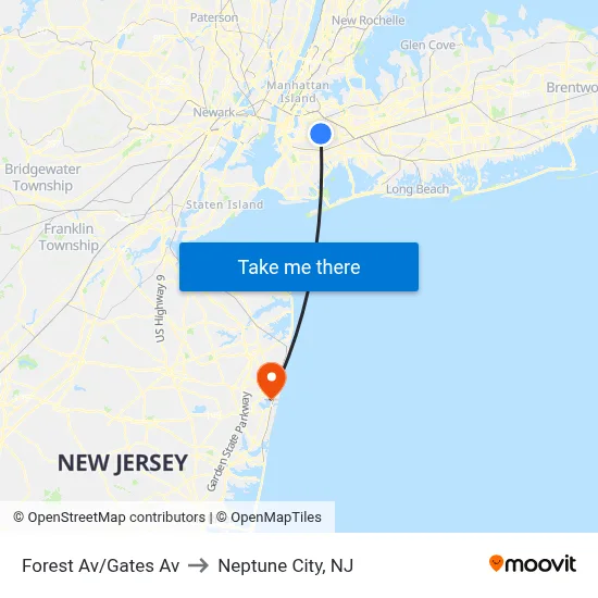 Forest Av/Gates Av to Neptune City, NJ map