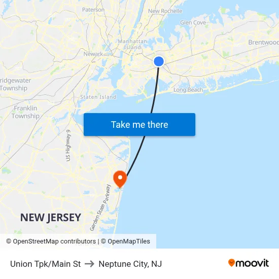Union Tpk/Main St to Neptune City, NJ map