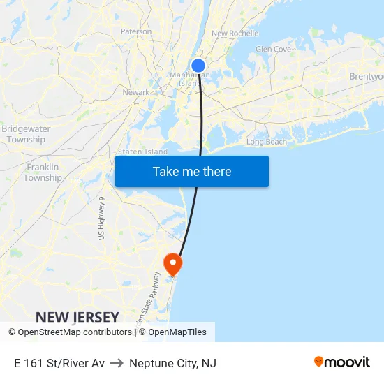 E 161 St/River Av to Neptune City, NJ map