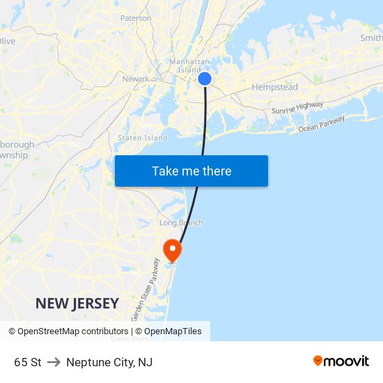 65 St to Neptune City, NJ map