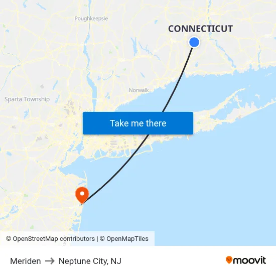 Meriden to Neptune City, NJ map