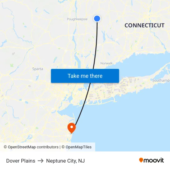 Dover Plains to Neptune City, NJ map