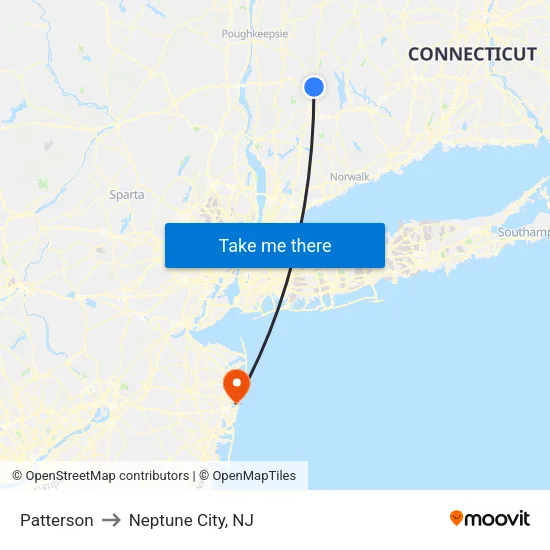 Patterson to Neptune City, NJ map
