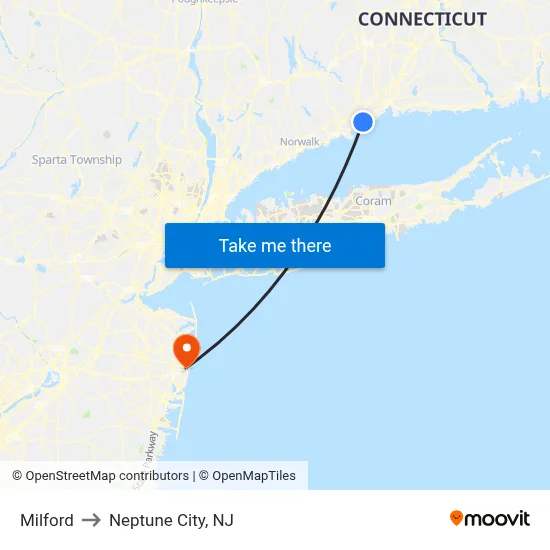 Milford to Neptune City, NJ map