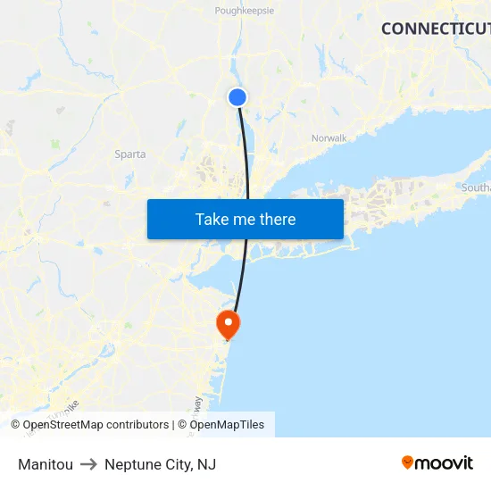 Manitou to Neptune City, NJ map