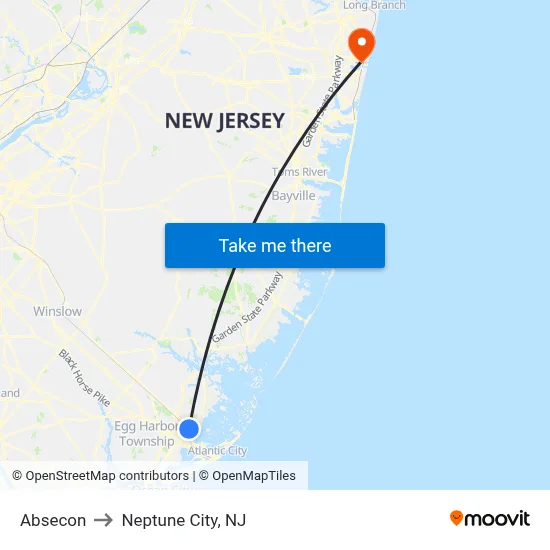 Absecon to Neptune City, NJ map