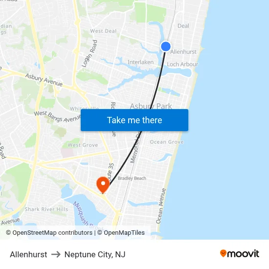 Allenhurst to Neptune City, NJ map