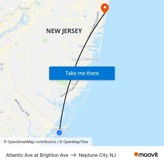Atlantic Ave at Brighton Ave to Neptune City, NJ map