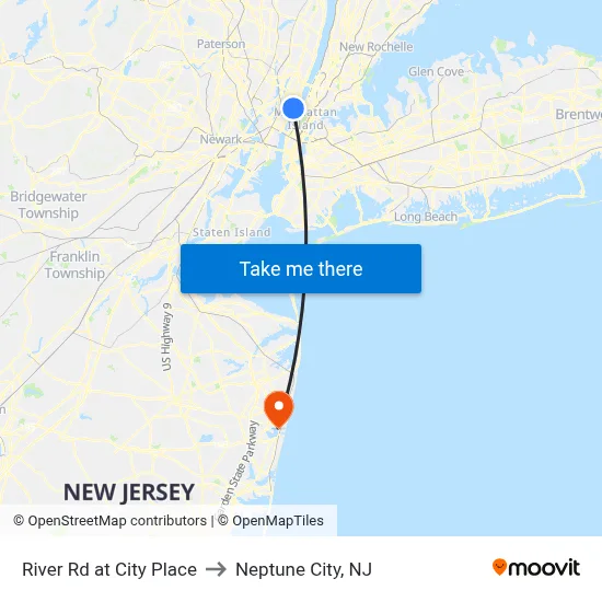 River Rd at City Place to Neptune City, NJ map