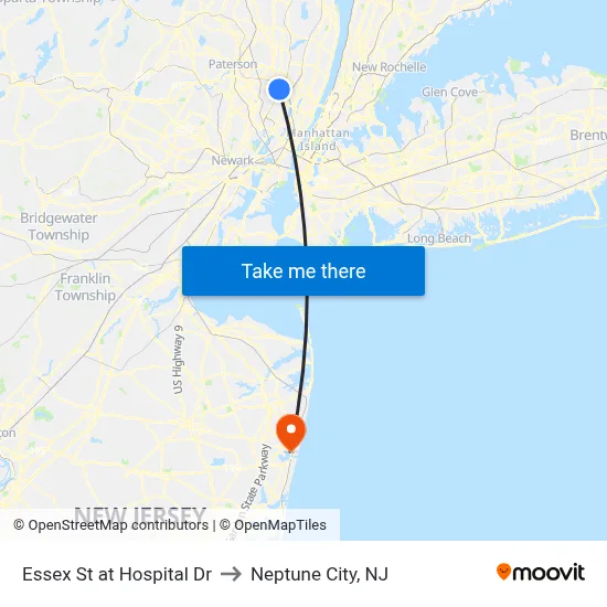 Essex St at Hospital Dr to Neptune City, NJ map